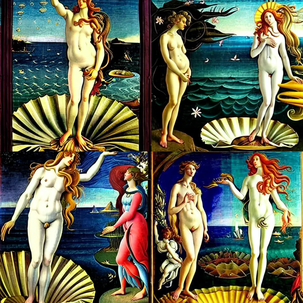 Prompt: Stephen Fry Birth of Venus, by Botticelli