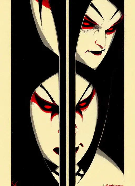 Image similar to scary female vampire nun, symmetrical face, evil grin, nun outfit, portrait size, cinematic, dramatic, super detailed and intricate, by koson ohara, by darwyn cooke, by greg rutkowski, by satoshi kon