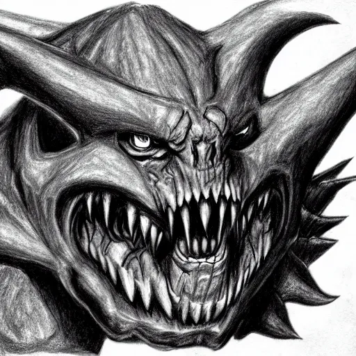 Prompt: concept art of monster from quake 1 9 9 6 video game, pencil drawing