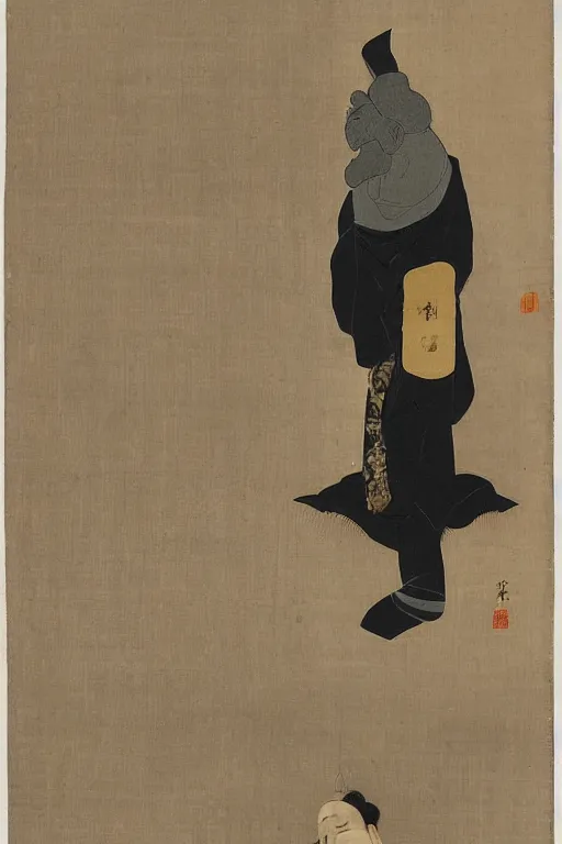 Image similar to a man gazing into the moon, the moon staring right back at the man, edo period