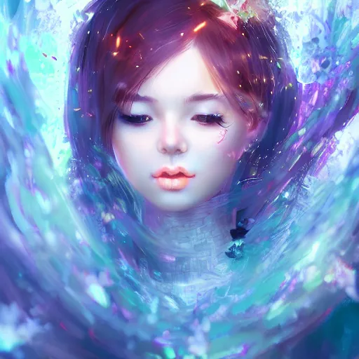 Image similar to portrait of a beautiful cute girl falling into the third dimension by Ross Tran, 4k, intricate details