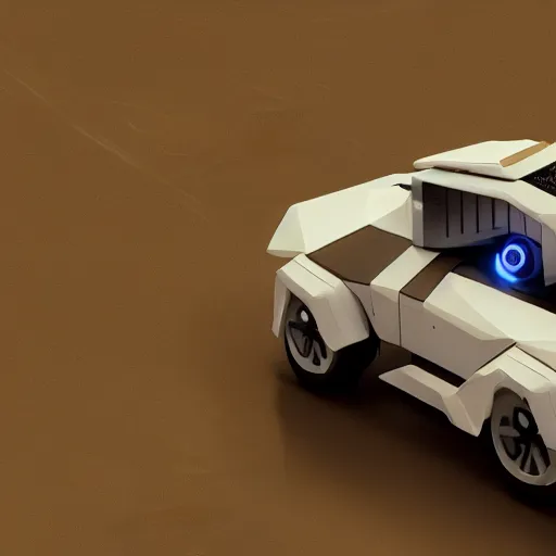 Image similar to isometric 3 d render of a white subaru wrx mecha battle bot, a battle robot in the style of a white subaru wrx car, unreal engine, highly detailed isometric 3 d video game art