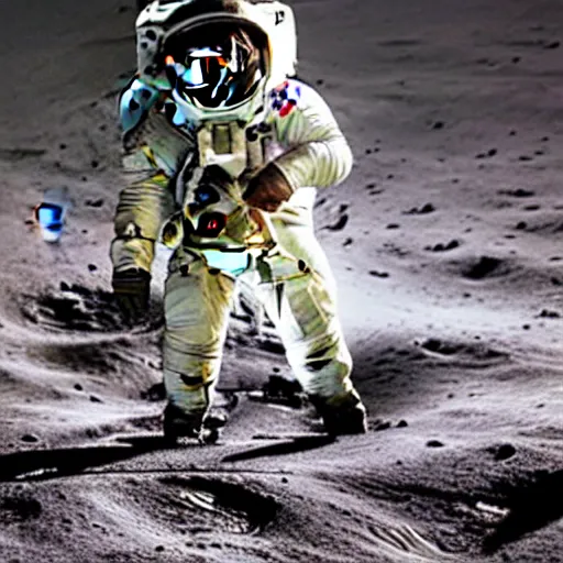 Prompt: photo of an astronaut wearing a mercury suit holding an electric guitar on the moon. detailed