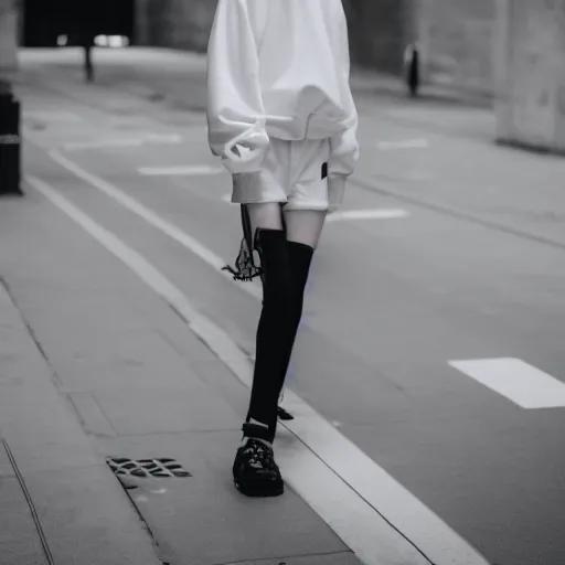 Image similar to vogue fashion photography of model wearing streetwear fashion white clothing, inside berghain, futuristic fashion, photo 3 5 mm leica, hyperdetail, 8 k, very detailed
