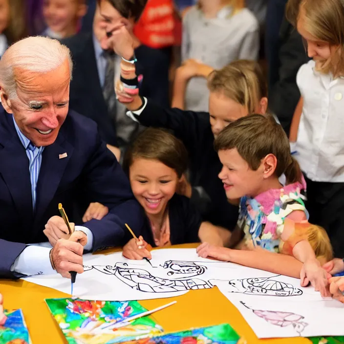 Prompt: joe biden having fun with a kids coloring book