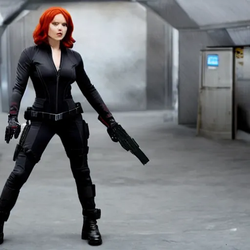 Image similar to Norman Reedus as Black Widow from The Avengers, cinematic photo