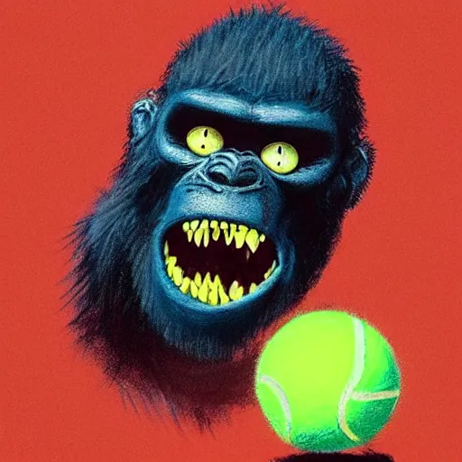 Image similar to a tennis ball monster ,tennis ball, king kong, chalk digital art, fantasy, magic, trending on artstation, ultra detailed, professional illustration by Basil Gogos