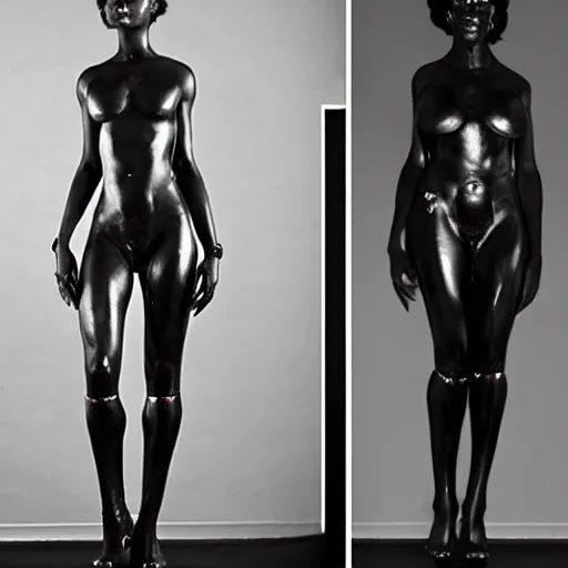 Image similar to beautiful African female cyborg with ultra realistic body sculpted by Richard Serra from Venus