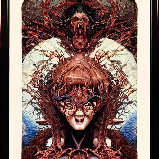 Image similar to portrait of devil's advocate, symmetrical, by yoichi hatakenaka, masamune shirow, josan gonzales and dan mumford, ayami kojima, takato yamamoto, barclay shaw, karol bak, yukito kishiro