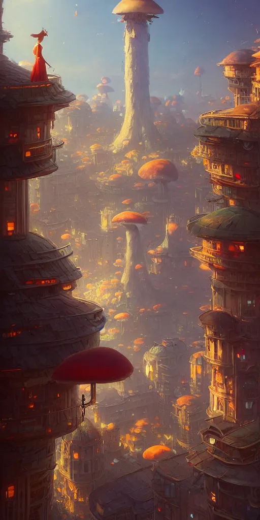 Image similar to a city built on a giant mushroom, unreal engine, fantasy art by greg rutkowski, loish, rhads, ferdinand knab, makoto shinkai and lois van baarle, ilya kuvshinov, rossdraws, tom bagshaw, global illumination, soft light, detailed and intricate environment