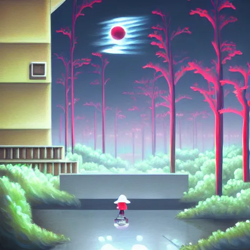 Prompt: infinitely detailed oil painting by emi kuraya of yume nikki, atmospheric scenery