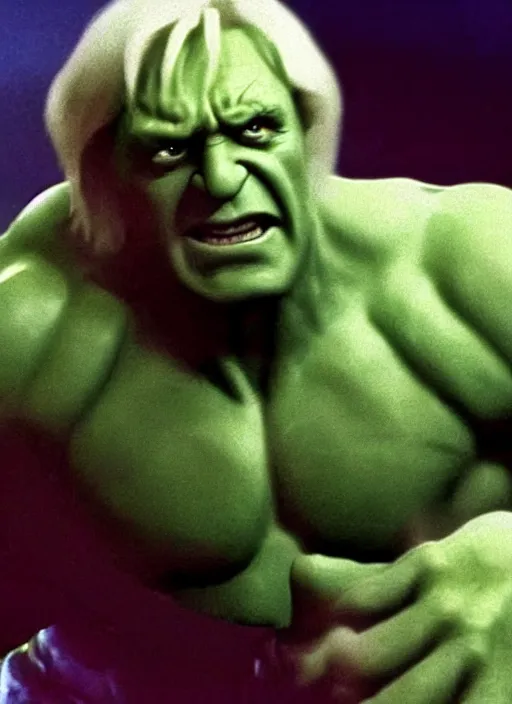 Image similar to film still of Jimmy Savile as Hulk in The Incredible Hulk, 4k