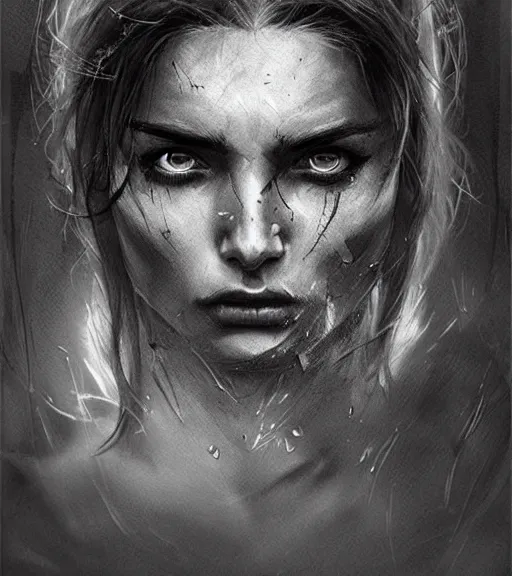 Image similar to brutal man, beautiful piercing eyes, realistic face, black and white drawing, in the style of greg rutkowski, fantasy, amazing detail, epic, intricate, elegant, smooth, sharp focus