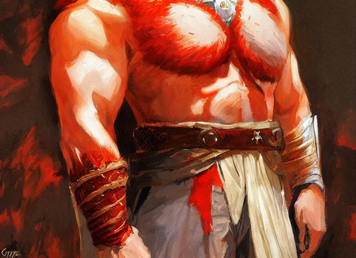 Image similar to a highly detailed beautiful portrait of conan o'brien as kratos, by gregory manchess, james gurney, james jean