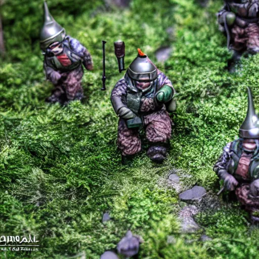 Image similar to gnome paratroopers landing in the coniferous forest, hyper detailed photo with insane depth of field effect