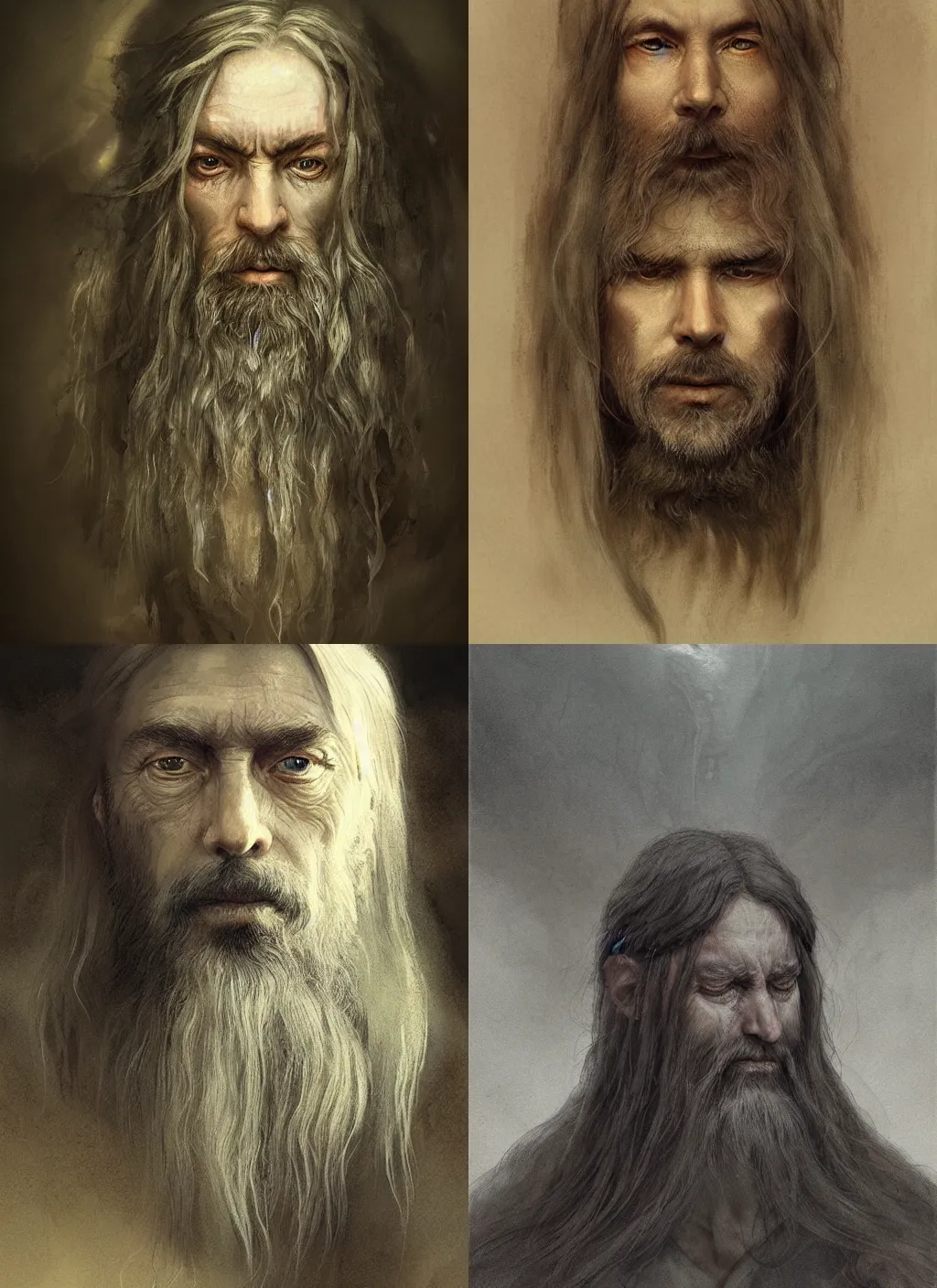 Image similar to portrait of a gentle and wise king with long hairs in alan lee and marc simonetti and emil melmoth style , cinematic lighting