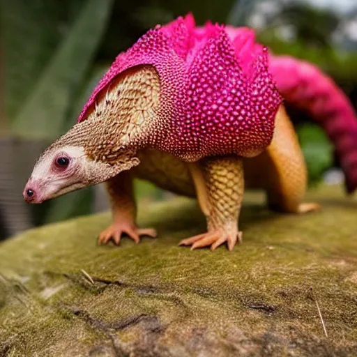 Prompt: photo of a pangolin that looks like a dragonfruit