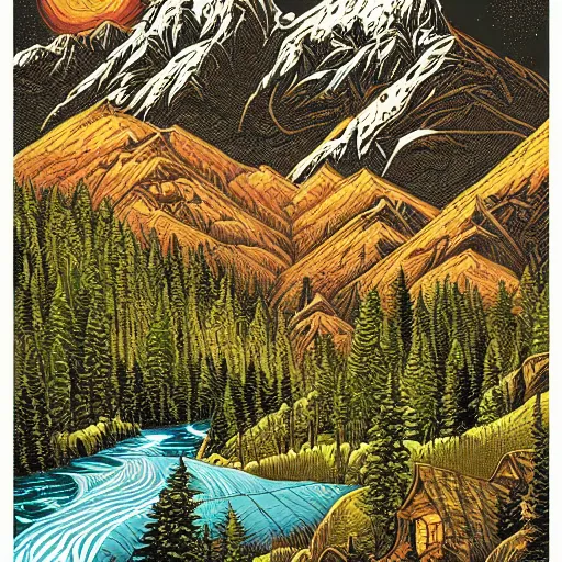 Image similar to Mountains and forests by Dan Mumford