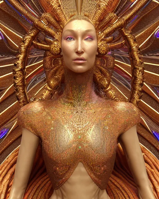 Image similar to a highly detailed metahuman 4 k close up render of an alien goddess bella hadid monument indian sculpture in iris van herpen dress schiaparelli in diamonds crystals swarovski and jewelry iridescent in style of alphonse mucha gustav klimt trending on artstation made in unreal engine 4