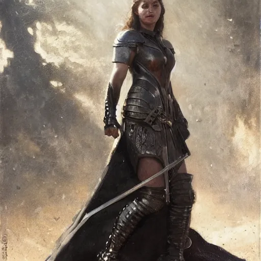 Prompt: emilia clarke wearing black medieval armour, bare leg, by gaston bussiere, bayard wu, greg rutkowski, giger, maxim verehin, greg rutkowski, masterpiece, sharp focus, cinematic lightning