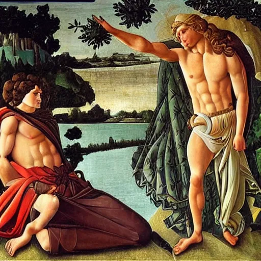 Prompt: Zach efron as a Greek god, full body, Sandro Botticelli,