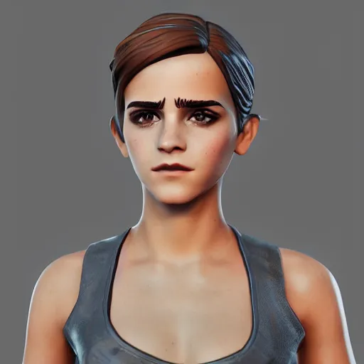 Image similar to full body textured film grain eye shadow smoky eyes fashion model face emma watson as a fortnite character cgsociety octane render unreal engine redshift render trending on artstation trending on artstation render blender behance cg superhero