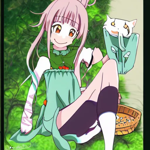 Prompt: an anime catgirl refusing to eat her broccoli, by kawacy