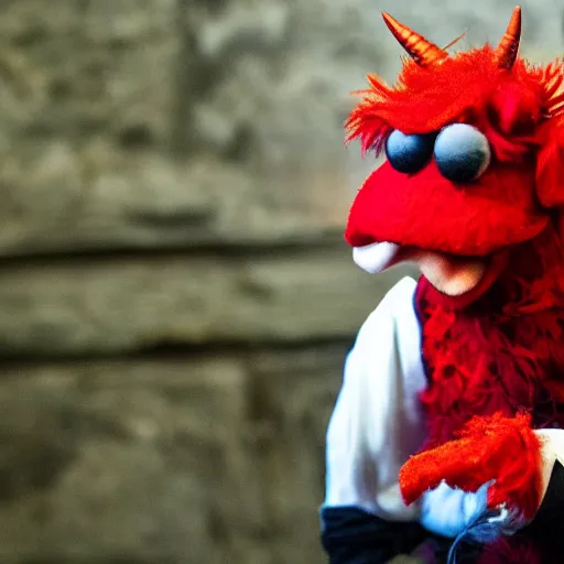 Prompt: satan red horned muppet