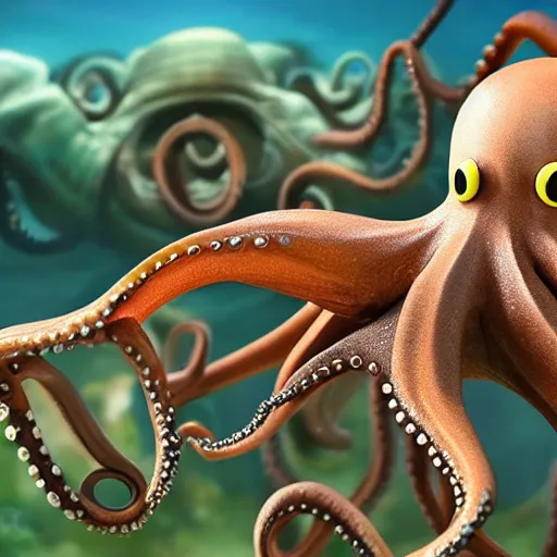Prompt: octopus man taking his human children to school, highly detailed, 4k, beautiful scene, realistic
