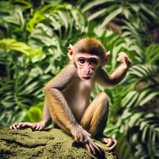 Image similar to a tiny monkey dancing in the jungle