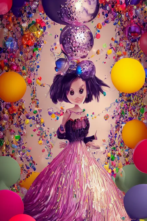 Image similar to young angelina jolie as an balloon woman dressed in intricate balloon clothing surrounded by tiny balloons, fantasy, wlop, trending on artstation, deviantart, anime key visual, official media, professional art, 8 k uhd