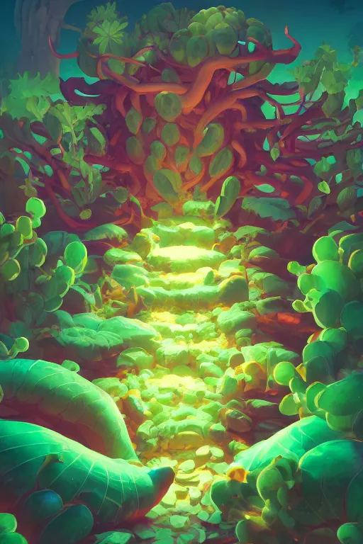 Image similar to roots cactus sushi cristal smurf ghost creature animal sushi cristal very big eye roots cactus elemental flush of force nature micro world fluo fishscale, behance hd by jesper ejsing, by rhads, makoto shinkai and lois van baarle, ilya kuvshinov, rossdraws radiating a glowing aura global illumination ray tracing hdr