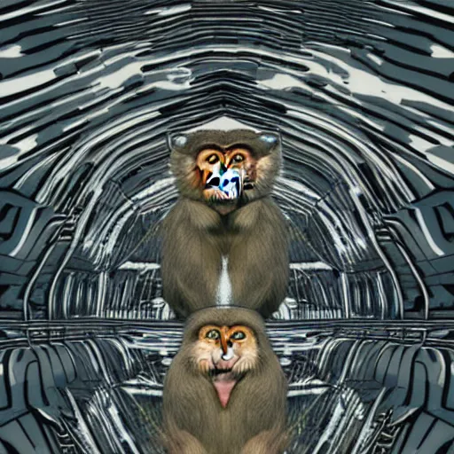 Image similar to macaque inside alien base, digital art,