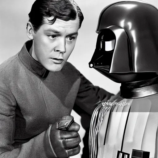 Image similar to still from old 40\'s movie Star Wars (1942) actor playing Luke Skywalker