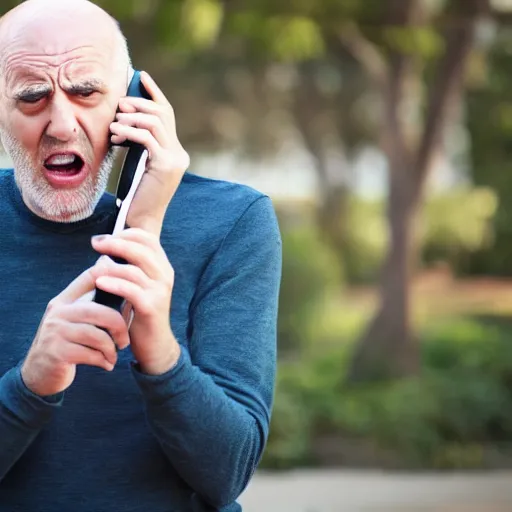 Prompt: old bald guy yelling on the phone