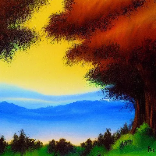 Prompt: landscape by bob ross