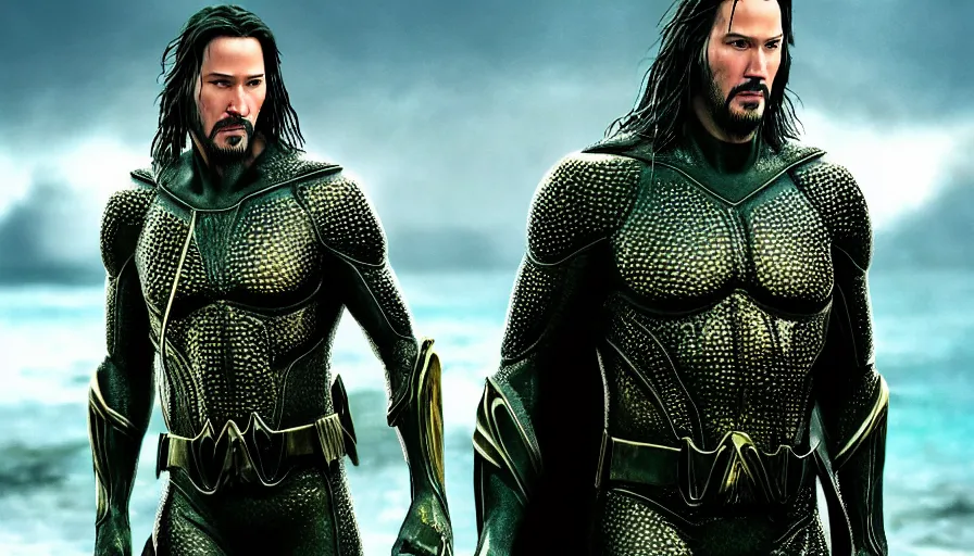 Image similar to Keanu Reeves is Aquaman, hyperdetailed, artstation, cgsociety, 8k