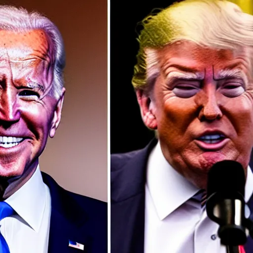 Image similar to joe biden and donald trump getting drunk together at a pub, laughing and joking, at night