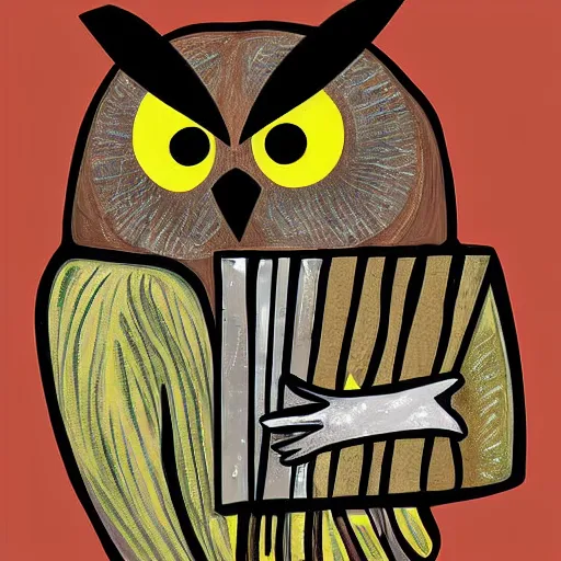 Image similar to owl playing panpipe, digital art