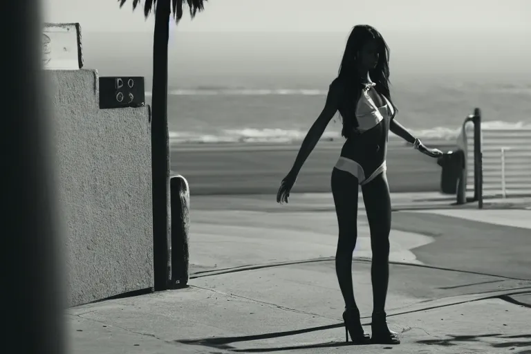 Image similar to street photography of gorgeous model girl on Santa Monica peer By Emmanuel Lubezki