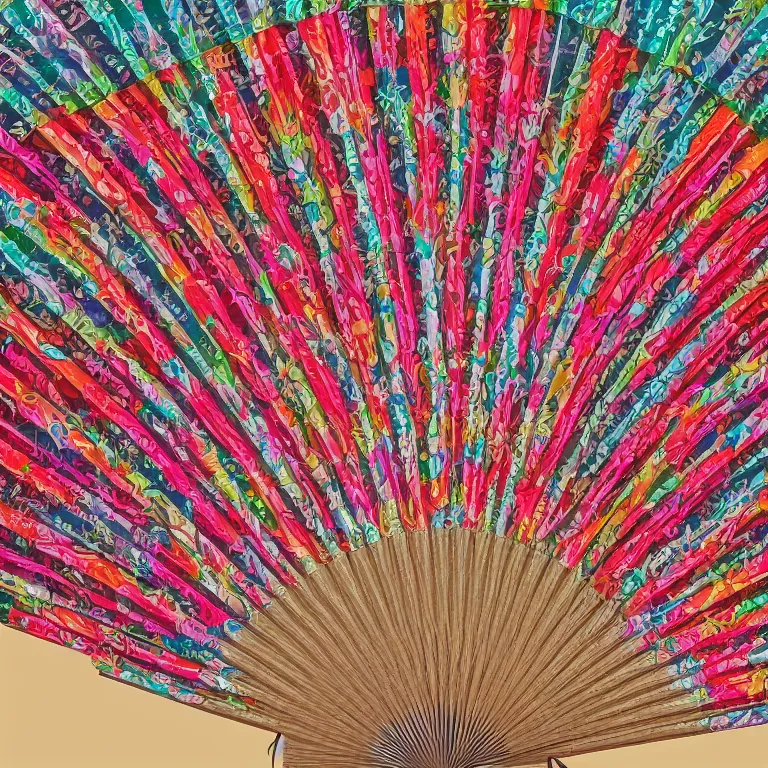 Image similar to japanese pattern, colorful silk fan, digital painting, highly detailed, intricate, elegant, artstation, concept art, colorful, beautiful,