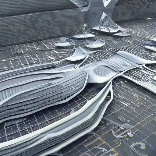 Prompt: sci-fi organic brutalism speed dynamic o x u shape airport wall structure view from above on the coronation of napoleon painting and digital billboard in the middle, unreal engine 5, keyshot, octane, artstation trending, ultra high detail, ultra realistic, cinematic, 8k, 16k, in style of zaha hadid, in style of photogrammetry point cloud, in plastic,dark, tilt shift,