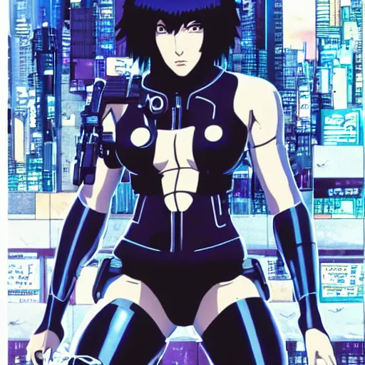 Prompt: Ghost in the Shell, GitS, perfect face Kusanagi Motoko, style by Masamune Shirow