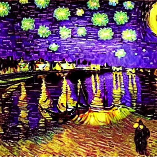 Prompt: van gogh starry night in pink