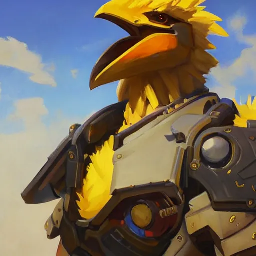 Prompt: greg manchess portrait painting of fully armored chocobo as overwatch character, medium shot, asymmetrical, profile picture, organic painting, sunny day, matte painting, bold shapes, hard edges, street art, trending on artstation, by huang guangjian and gil elvgren and sachin teng