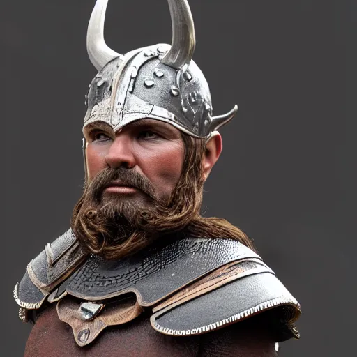 Image similar to of a 3d clay model of a viking from valhalla, wearing the horned helmet ultra fine detail, hair strands, ultra high resolution, fine texture detail, miniature painting techniques, perfect proportions, marvel cinematic universe, eric bana