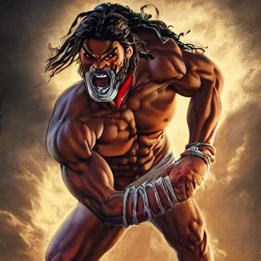 Prompt: jason momoa as dhalsim street fighter, high kick, ultra realistic, concept art, intricate details, highly detailed, photorealistic, octane render, 8 k, unreal engine, art by frank frazetta, simon bisley, brom