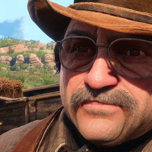 Image similar to An in-game screenshot of Danny Devito in Red Dead Redemption 2 (2018)