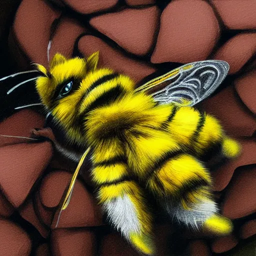 Image similar to cat bee. hyperdetailed photorealism