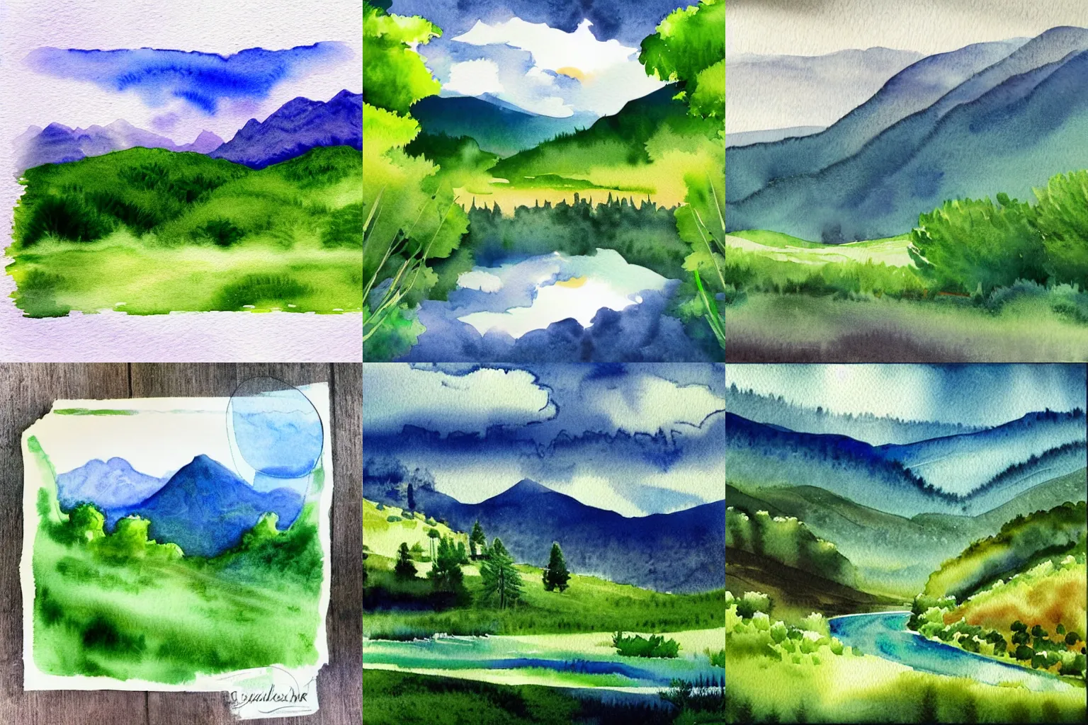 Free Watercolor Landscape Painting House on Lake